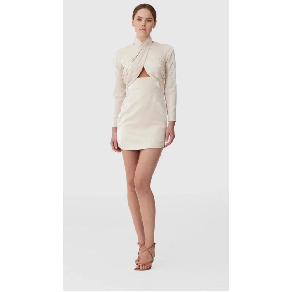 KEEPSAKE emilio long sleeve Cutout Wrap-mini dress in Champagne 8 Wedding